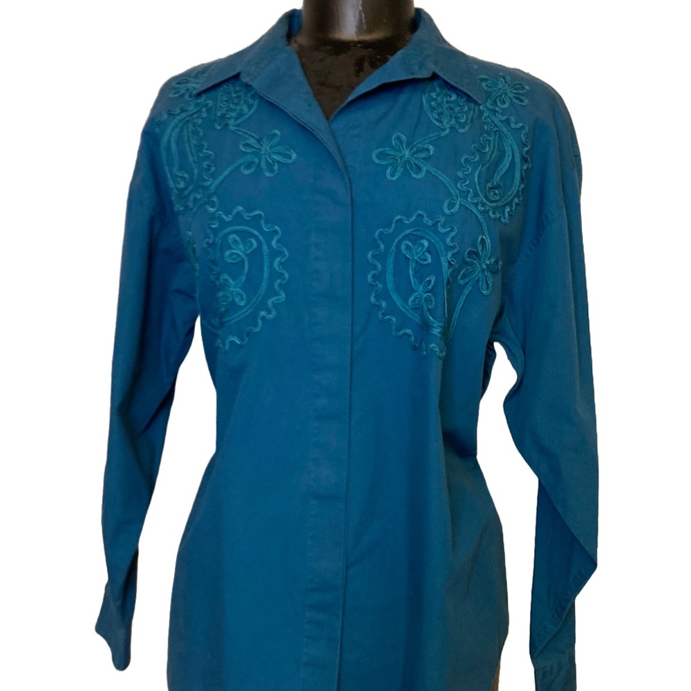Teal Embroidered Button-Up Shirt